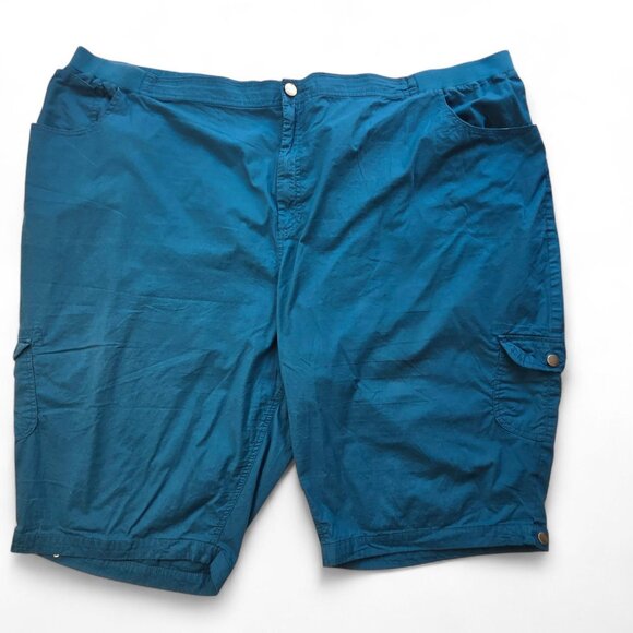 Liz & Me Womens Plus Size 5X Teal Cargo Capri Pants Elastic Waist Pockets - Picture 3 of 12